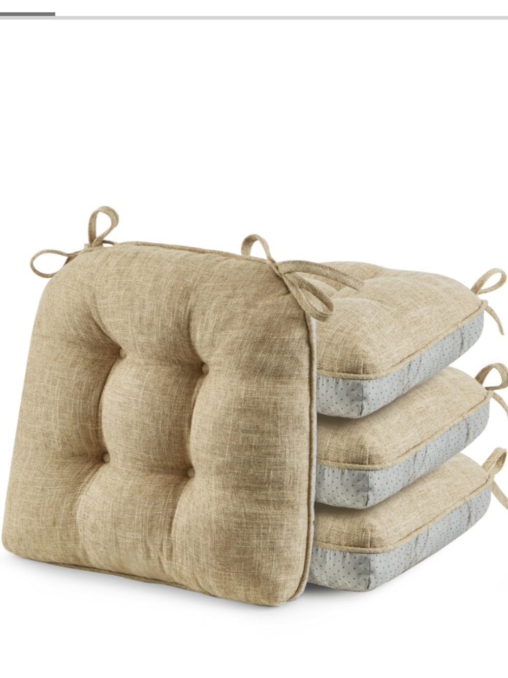 Tufted Memory Foam Cushions with Ties No-Slip (4-Pack) KHAKI
